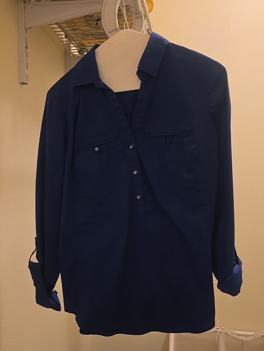 Classic Navy Button-Front Women's Blouse